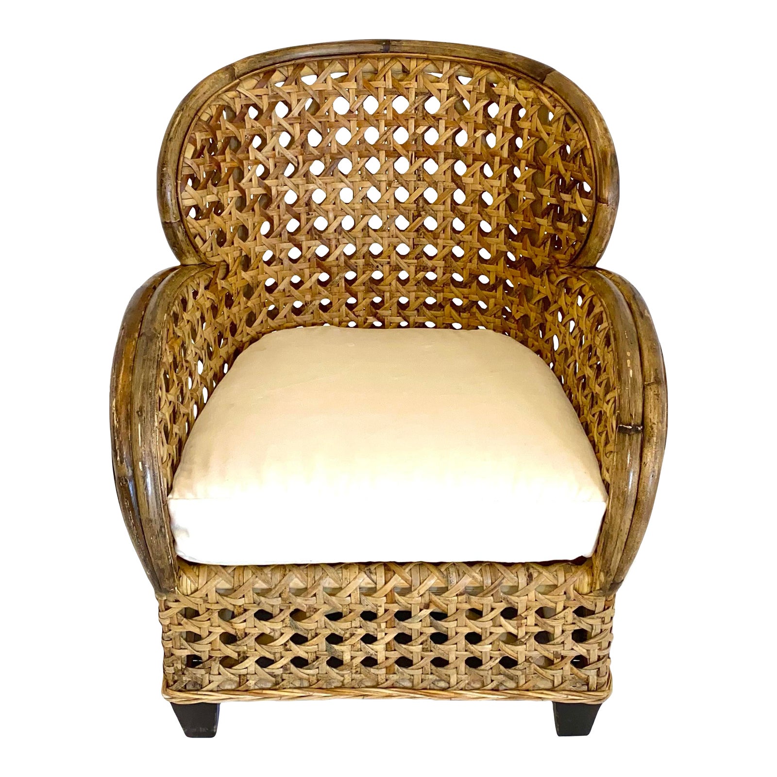 1970s Vintage Rattan French Cane Lounge Chair | Chairish