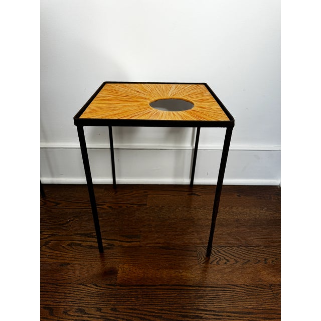 Modern Pair of Metal and Raffia Side Tables For Sale - Image 3 of 11