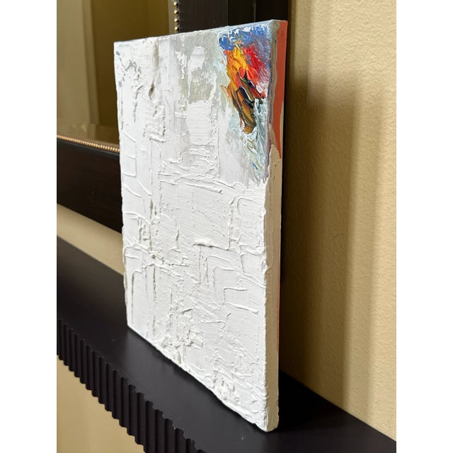 Contemporary Abstract Modern Monochromatic Textured Impasto Original Painting, White, Orange, Blue, Framed For Sale - Image 3 of 11