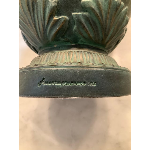 Vintage 1962 Austin Productions Neoclassical Verdigris Vase – 14” Greek Relief Vase for Classic Revival, Neoclassical & Art Nouveau Decor. See Pics! For Sale - Image 10 of 11