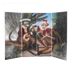 Vintage Decorative 4 Panels Monkeys Screen or Room Divider