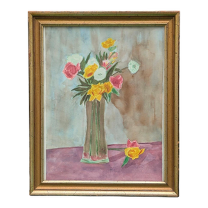 Vintage Original Still Life Floral Watercolor Painting Framed