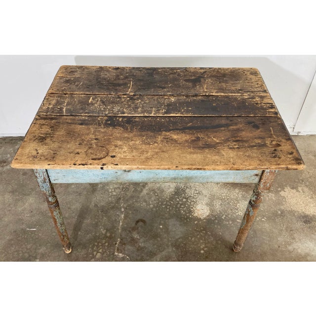 Antique Reclaimed Wood Weathered Blue Painted Table For Sale - Image 4 of 13