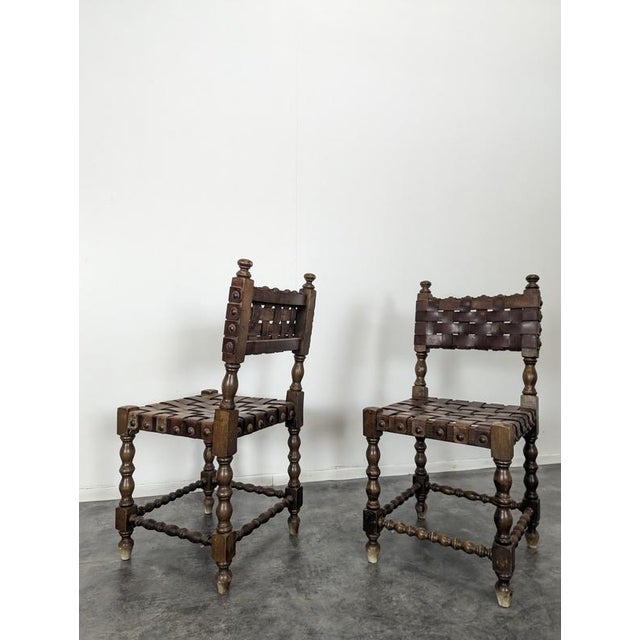Set of Brown Espoagnole Chairs with Leather Straps For Sale - Image 4 of 6
