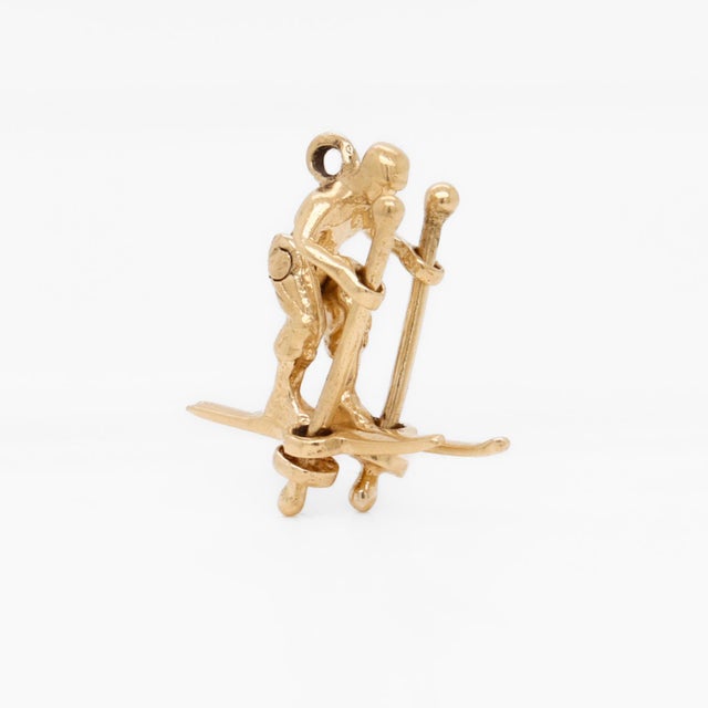Mid-Century Modern Vintage 14k Gold Kinetic Figural Skier Charm for a Bracelet For Sale - Image 3 of 11