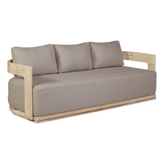 Eclipse Outdoor Solid Teak Wood Sofa Natural Look - Gray Fabric For Sale