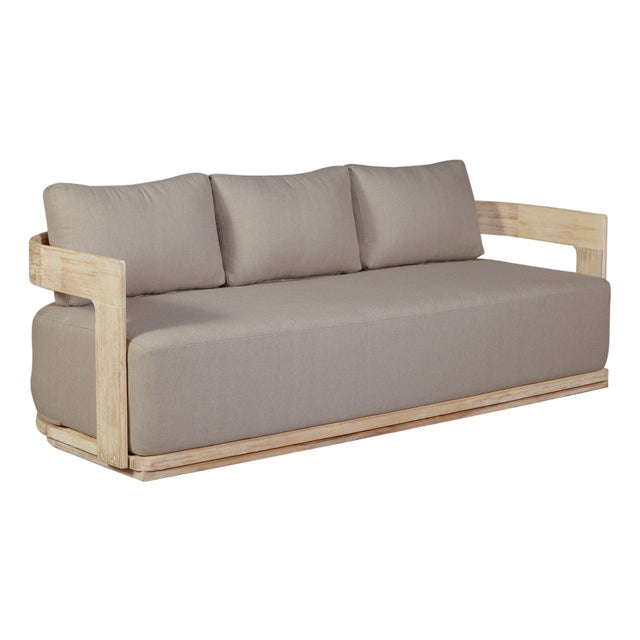 Eclipse Outdoor Solid Teak Wood Sofa Natural Look - Gray Fabric For Sale