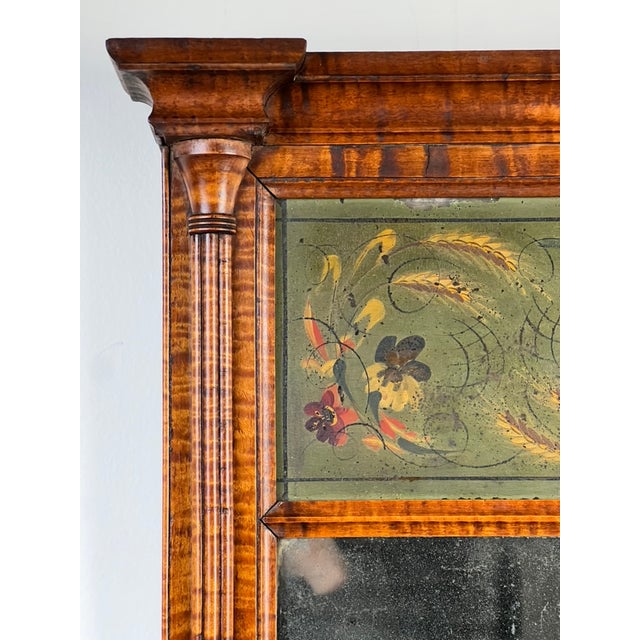 Early 19th Century Fine Antique Federal Period Tiger Maple Two Panel Mirror C. 1820 For Sale - Image 5 of 11