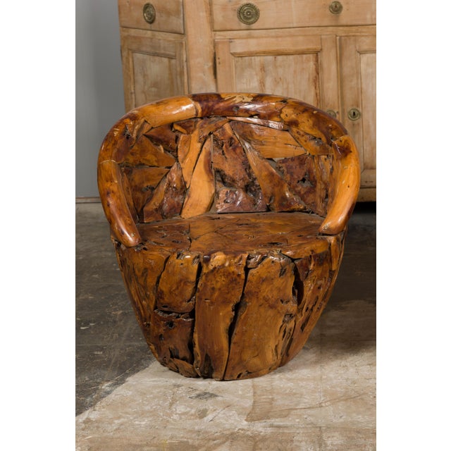 Wood Rustic Vintage Pair of Root Wood Armchairs with Wraparound Backs For Sale - Image 7 of 12