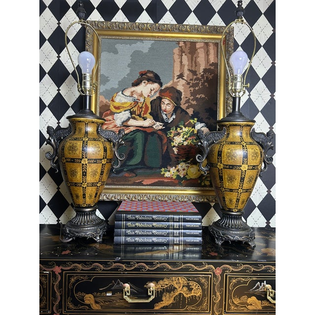 Vintage Neoclassical-Style Figural Urn Table Lamps With Winged Figures - Pair For Sale - Image 4 of 18
