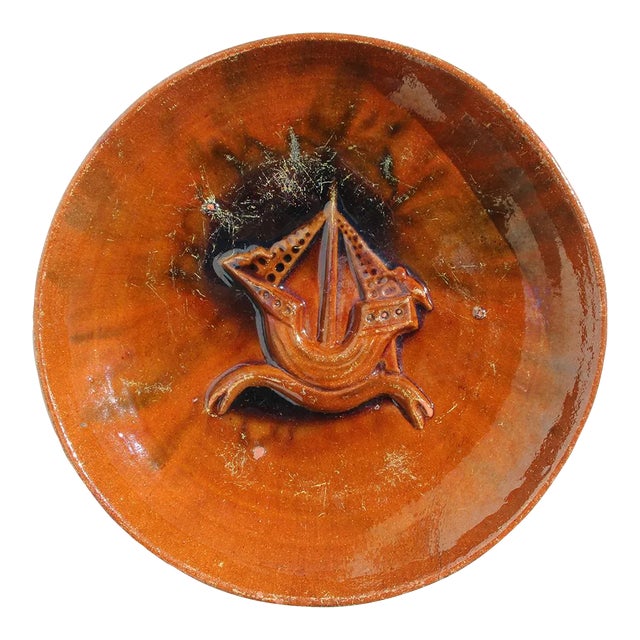 19th Century Rare Portuguese Palissy Ware Wall Plate Depicting a Caravel For Sale