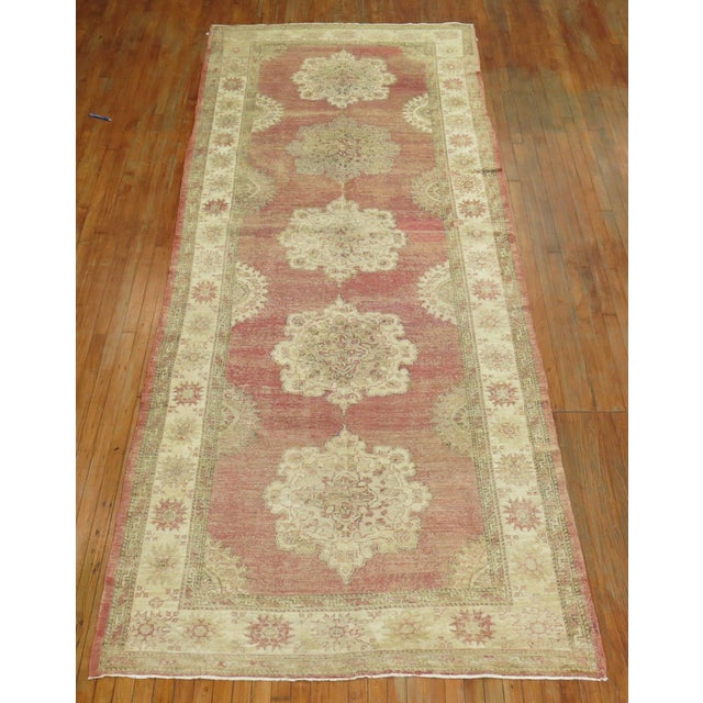 Vintage Soft Red Turkish Oushak Gallery Size Rug - 5' x 13'1" For Sale In New York - Image 6 of 12