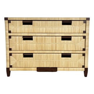 Vintage John Hutton for Donghia Rattan and Mahogany Chest of Drawers For Sale