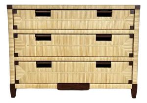 Vintage John Hutton for Donghia Rattan and Mahogany Chest of Drawers
