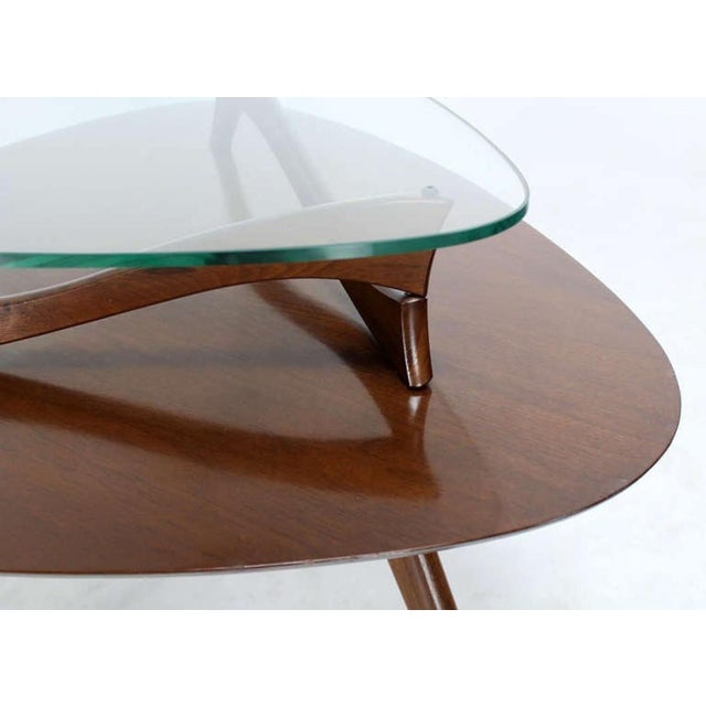 Adrian Pearsall Pair of Organic Shape Rounded Triangle End Tables with floating Glass Tops MINT For Sale - Image 4 of 9