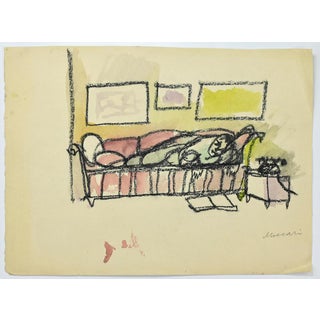 Mino Maccari, The Hour of Rest, 1960s, Charcoal and Watercolor For Sale