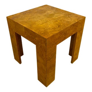 70s Milo Baughman Style Burl Wood End/Side Table For Sale