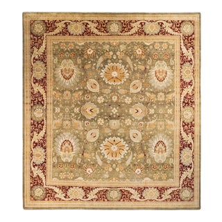 Mogul Collection Hand-Knotted Area Rug - Green 12' 2" x 13' 7" For Sale
