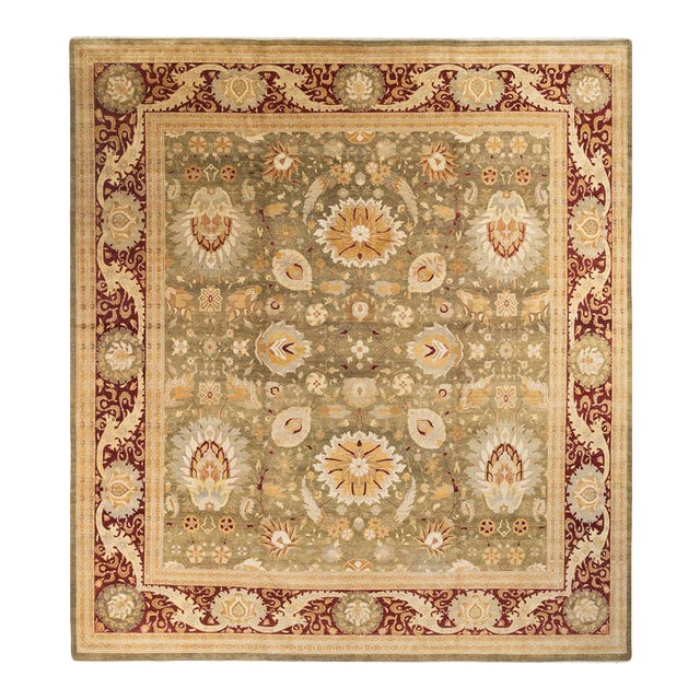 Mogul Collection Hand-Knotted Area Rug - Green 12' 2" x 13' 7" For Sale