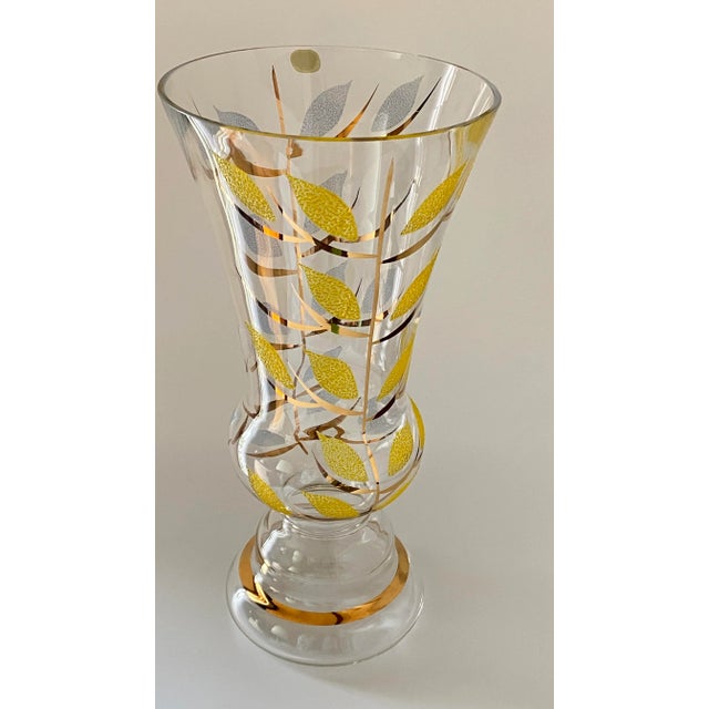 Late 20th Century Vintage Bohemia Crystal Vase With Frosted Gold and Silver Leaf Pattern For Sale - Image 5 of 8