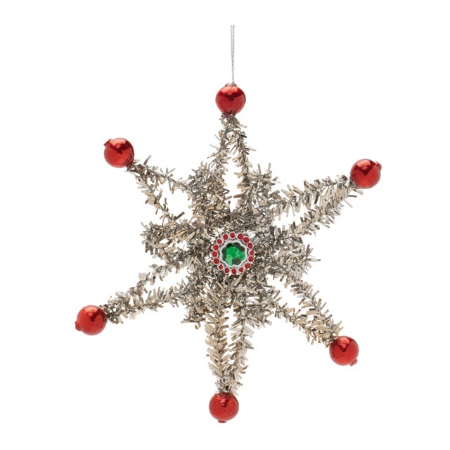 Contemporary Jeweled Tinsel Snowflake Ornament (Set of 12) For Sale - Image 3 of 5