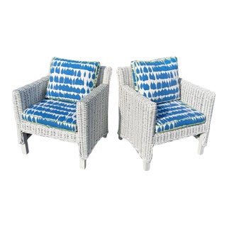 Pair of White Wicker Club Chairs For Sale