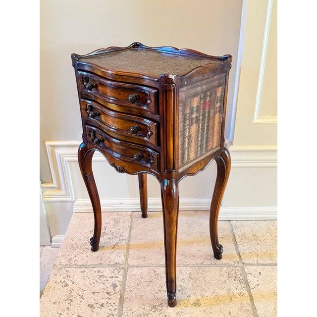 French Theodore Alexander Petite Louis XVI Side Table With Faux Book Trompe l'Oeil Panels For Sale - Image 3 of 10