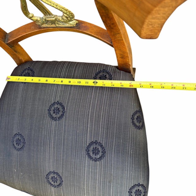 Wood Mid Century Mahogany and Brass Lyre Back Dining Chairs - A Pair For Sale - Image 7 of 12