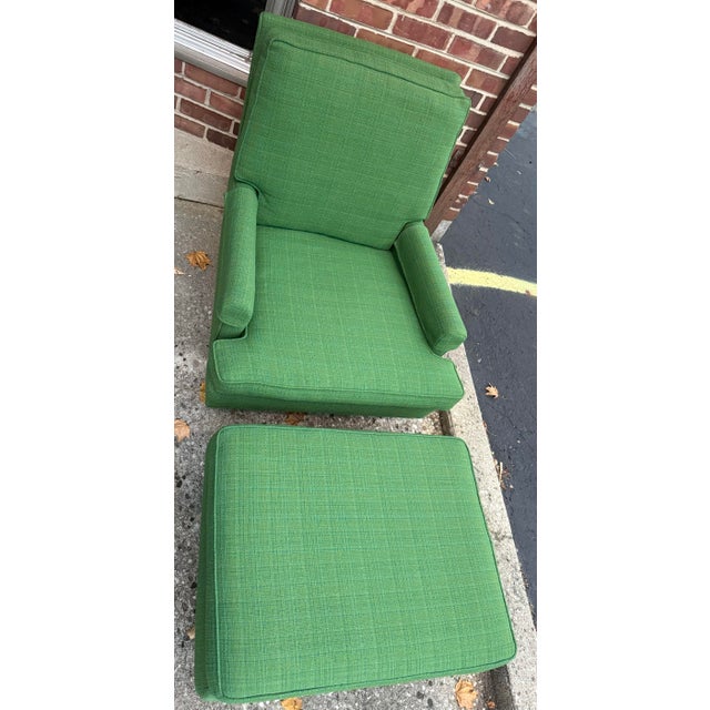 1970s Mid-Century Modern Green Chair + Ottoman (2pc Set) For Sale - Image 6 of 12