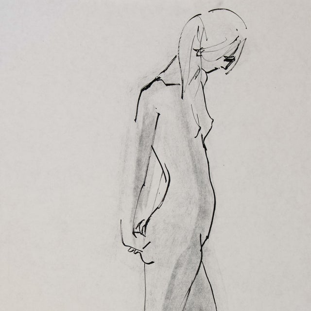 'Standing Nude', by Michael Decker, American Modernist India Ink and Graphite Figural Study For Sale - Image 4 of 5