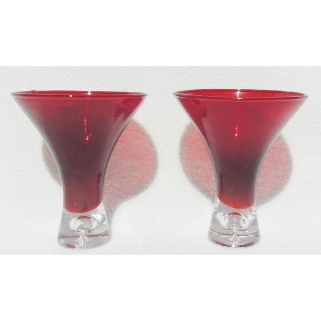 French Pair Vintage Ruby Red Bubble Shot Glasses Barware For Sale - Image 3 of 5