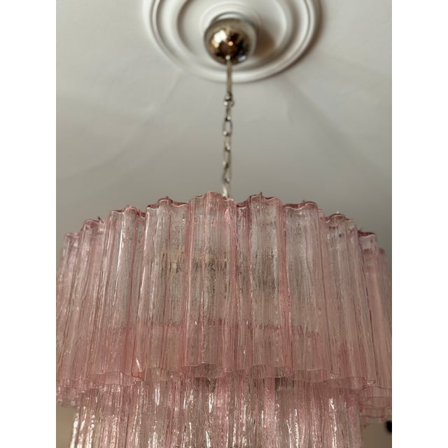 Large Pink Colorful Murano Chandeliers with Tubular Prisms Tronchi, Set of 2 For Sale - Image 4 of 16