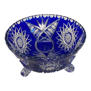 Vintage Cobalt Blue Bohemian Crystal Bowl For Sale