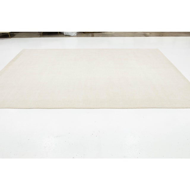 Ivory Contemporary Indian Texture Handmade Wool Rug in a Solid Ivory Color For Sale - Image 8 of 10