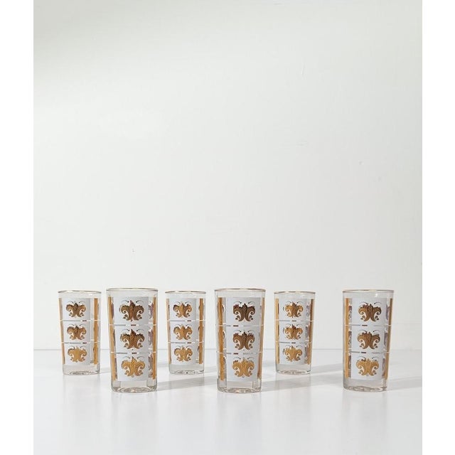 Gold Vintage Highball Glasses with Gold Enameled Florentine Lily, 1950s, Set of 6 For Sale - Image 8 of 14