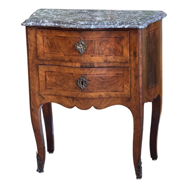 19th Century French Two Drawer Marble Topped Commode For Sale