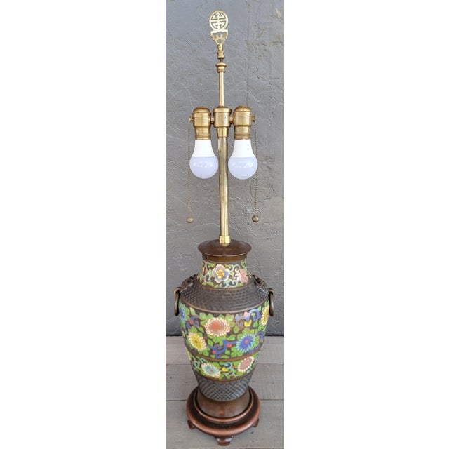Metal 1950s Marbro Japanese Meiji Period Bronze & Cloisonne Table Lamp For Sale - Image 7 of 14