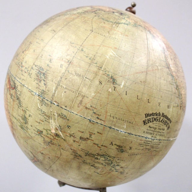 Terrestrial Globe with World Map and Compass from Dietrich Reimers, Berlin, 1912 For Sale - Image 6 of 15