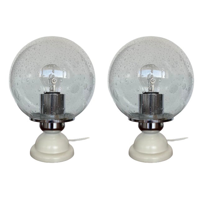 Mid-Century Glass Table Lamps, 1980s, Set of 2 For Sale