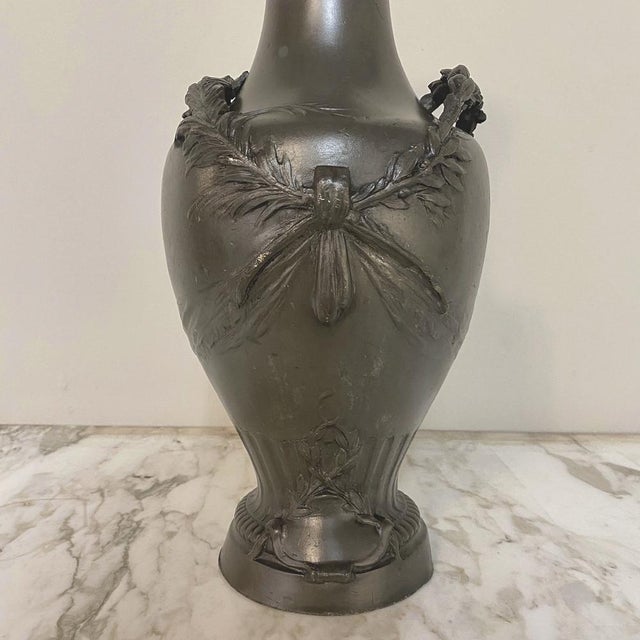French Belle Époque Pewter Vase With Laurel Garland For Sale - Image 11 of 12