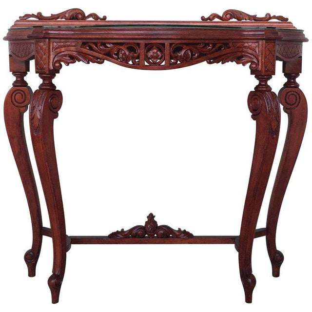 20th Century Fancy Rococo Style Italian Carved Mahogany and Glass-Top Console For Sale - Image 13 of 13