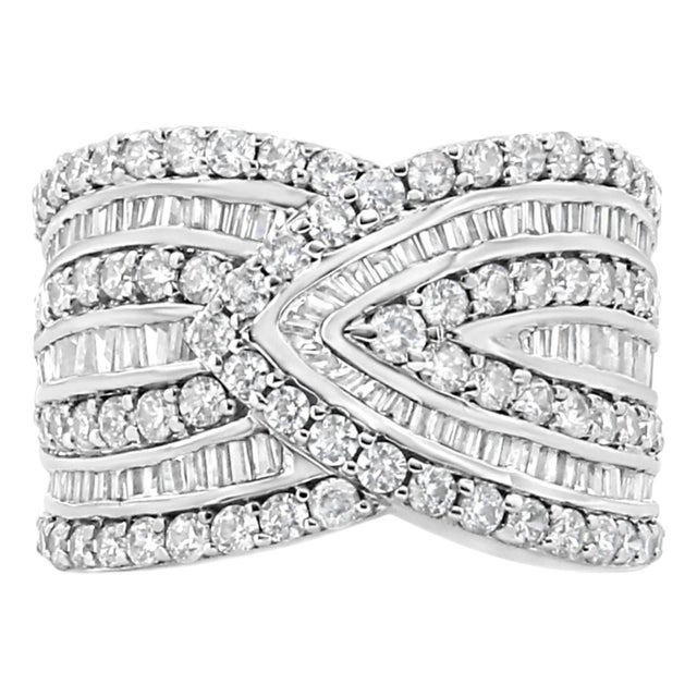 .925 Sterling Silver 2 3/8 Cttw Diamond Multi Row Overlay Band Ring ( J-K Color, I3 Clarity) - Ring Size 6 For Sale