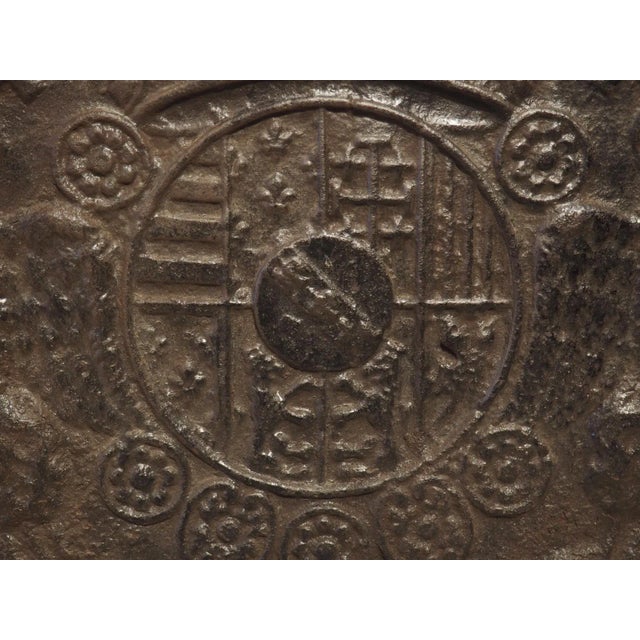Metal Early 1800s Heraldic Cast Iron Fireback From France For Sale - Image 7 of 12