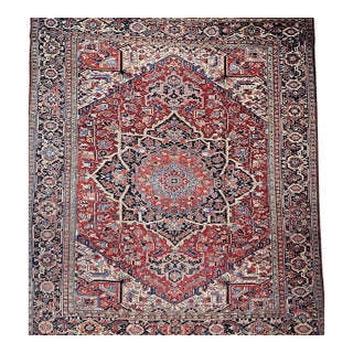 Vintage Persian Heriz Serapi Rug, Wool Pile, Geometric Design, 1920s For Sale