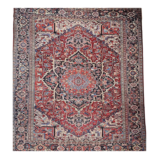 Vintage Persian Heriz Serapi Rug, Wool Pile, Geometric Design, 1920s For Sale
