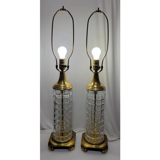 1960s Regency Signed Dresden Crystal and Brass Table Lamps - a Pair For Sale - Image 11 of 12
