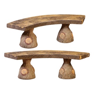Pair of French Faux Bois Cast Stone Benches, C. 1960 For Sale