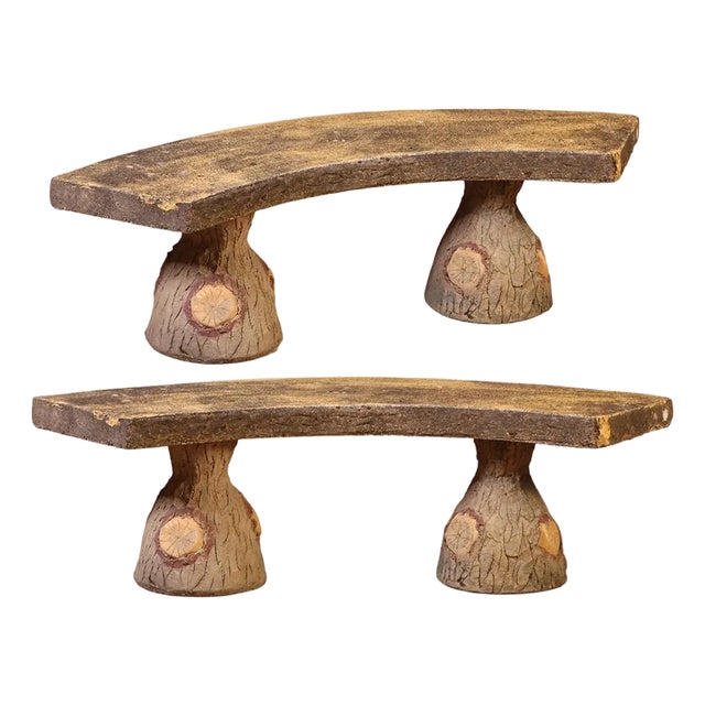 Pair of French Faux Bois Cast Stone Benches, C. 1960 For Sale