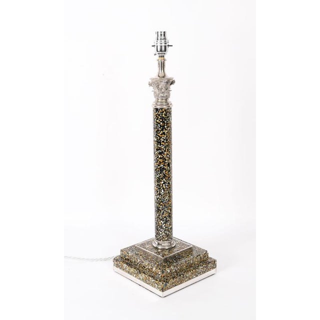 Metal Vintage Silver Plate and Agate Corinthian Column Table Lamps, Set of 2 For Sale - Image 7 of 12