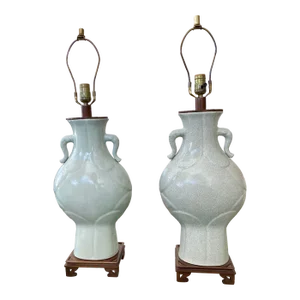 Celedon Ceramic Asian Table Lamps - a Pair